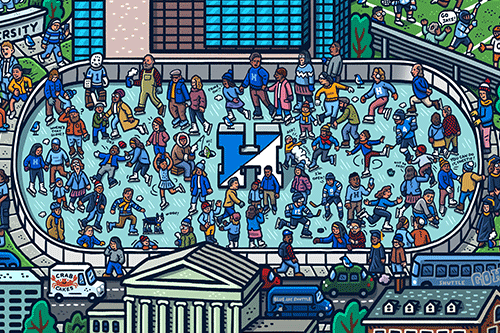 Crop of the Seek and Discover illustration that features the Hopkins Ice Rink