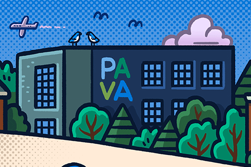 Crop of the Seek and Discover illustration that features the Pava Center